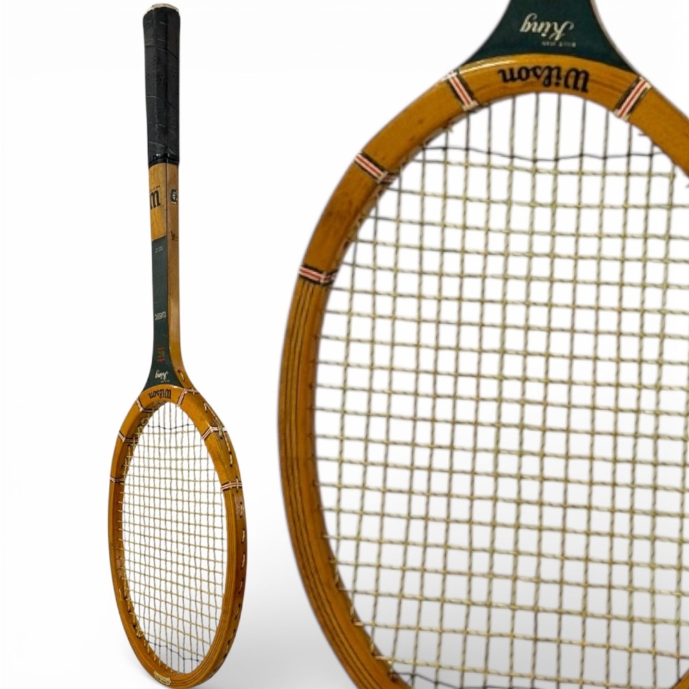 Vintage Wilson King Classic Wood Tennis Racket Strata-Bow USA Leather Grip
